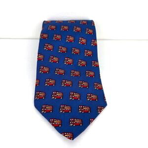 Silk Tie London Double Decker Bus Print Beaufort Tie Rack 100% silk vintage blue